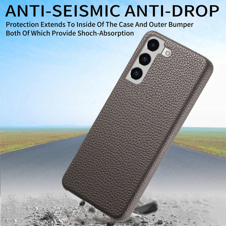 For Samsung Galaxy S22 5G Litchi Oil Edge Leather Back Phone Case(Grey) - Galaxy S22 5G Cases by buy2fix | Online Shopping UK | buy2fix