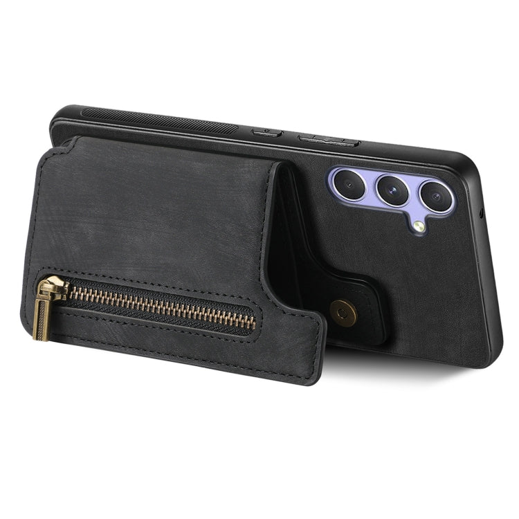 For Samsung Galaxy S25 5G Retro Leather Zipper Wallet Back Phone Case(Black) - Galaxy S25 5G Cases by buy2fix | Online Shopping UK | buy2fix