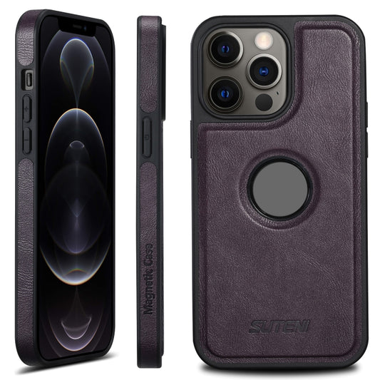 For iPhone 12 Pro Max Suteni G1 Magsafe Leather Back Phone Case(Purple) - iPhone 12 Pro Max Cases by Suteni | Online Shopping UK | buy2fix