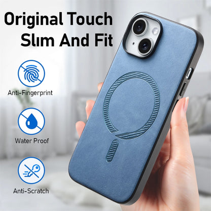 For iPhone 15 Plus Solid Color Retro Magsafe PU Back Cover Phone Case(Blue) - iPhone 15 Plus Cases by buy2fix | Online Shopping UK | buy2fix