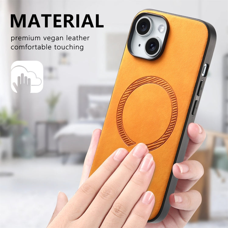 For iPhone 15 Solid Color Retro Magsafe PU Back Cover Phone Case(Yellow) - iPhone 15 Cases by buy2fix | Online Shopping UK | buy2fix