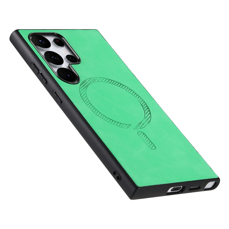 For Samsung Galaxy S23 Ultra 5G Solid Color Retro Magsafe PU Back Cover Phone Case(Green) - Galaxy S23 Ultra 5G Cases by buy2fix | Online Shopping UK | buy2fix