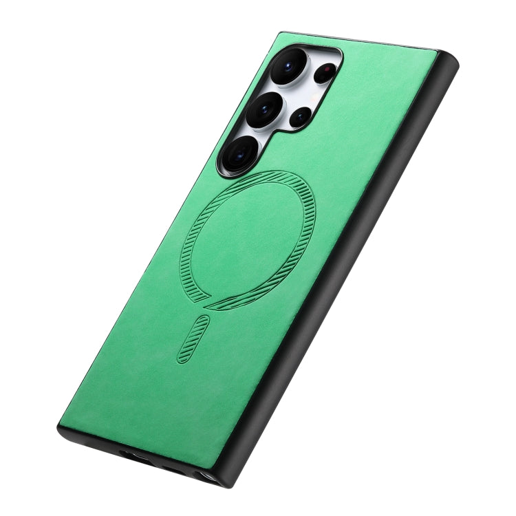 For Samsung Galaxy S23 Ultra 5G Solid Color Retro Magsafe PU Back Cover Phone Case(Green) - Galaxy S23 Ultra 5G Cases by buy2fix | Online Shopping UK | buy2fix