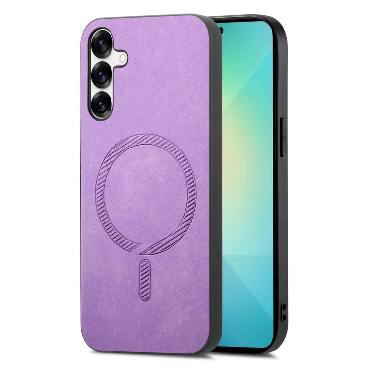 For Samsung Galaxy S25 5G Solid Color Retro Magsafe PU Back Cover Phone Case(Purple) - Galaxy S25 5G Cases by buy2fix | Online Shopping UK | buy2fix