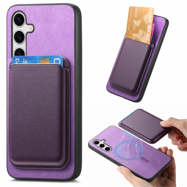 For Samsung Galaxy S24 5G Retro Magsafe Card Bag PU Back Cover Phone Case(Purple) - Galaxy S24 5G Cases by buy2fix | Online Shopping UK | buy2fix