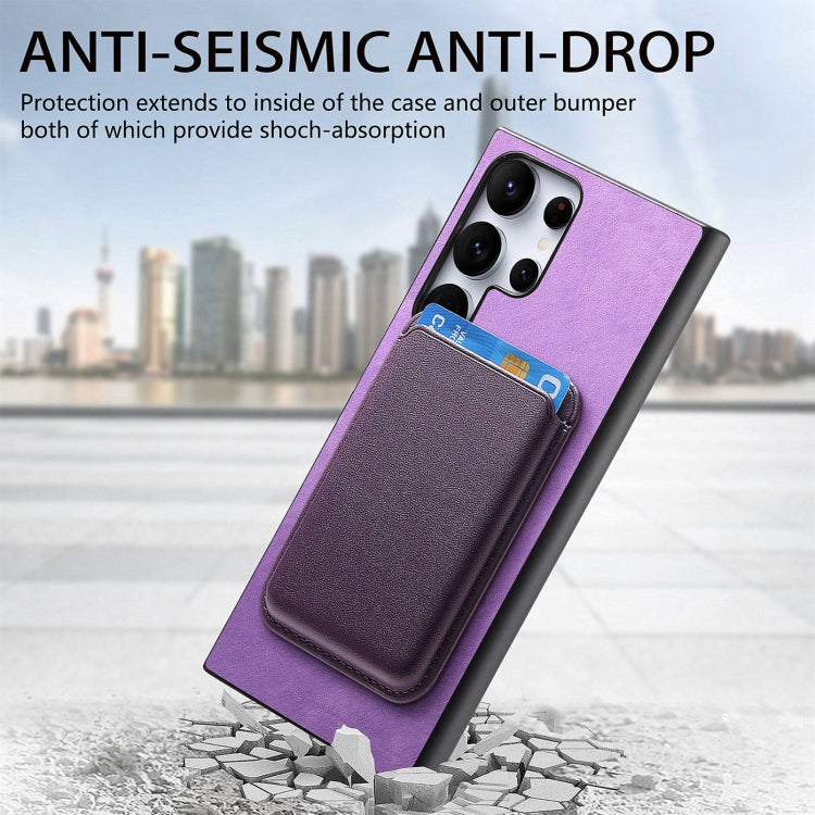 For Samsung Galaxy S25 Ultra 5G Retro Magsafe Card Bag PU Back Cover Phone Case(Purple) - Galaxy S25 Ultra 5G Cases by buy2fix | Online Shopping UK | buy2fix