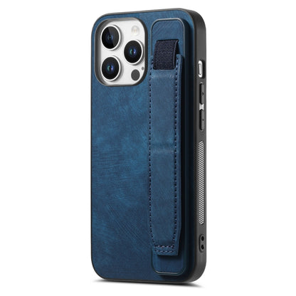 For iPhone 16 Pro Retro Wristband Holder Leather Back Phone Case(Blue) - iPhone 16 Pro Cases by buy2fix | Online Shopping UK | buy2fix