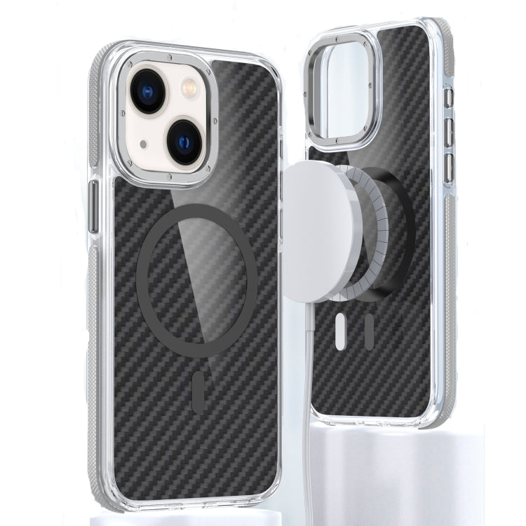 For iPhone 14 Plus Magsafe Dual-Color Carbon Fiber Phone Case(Grey) - iPhone 14 Plus Cases by buy2fix | Online Shopping UK | buy2fix