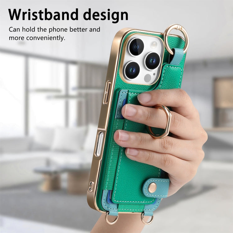 For iPhone 16 Pro Fashion Ring Card Bag Phone Case with Hang Loop(Green) - iPhone 16 Pro Cases by buy2fix | Online Shopping UK | buy2fix