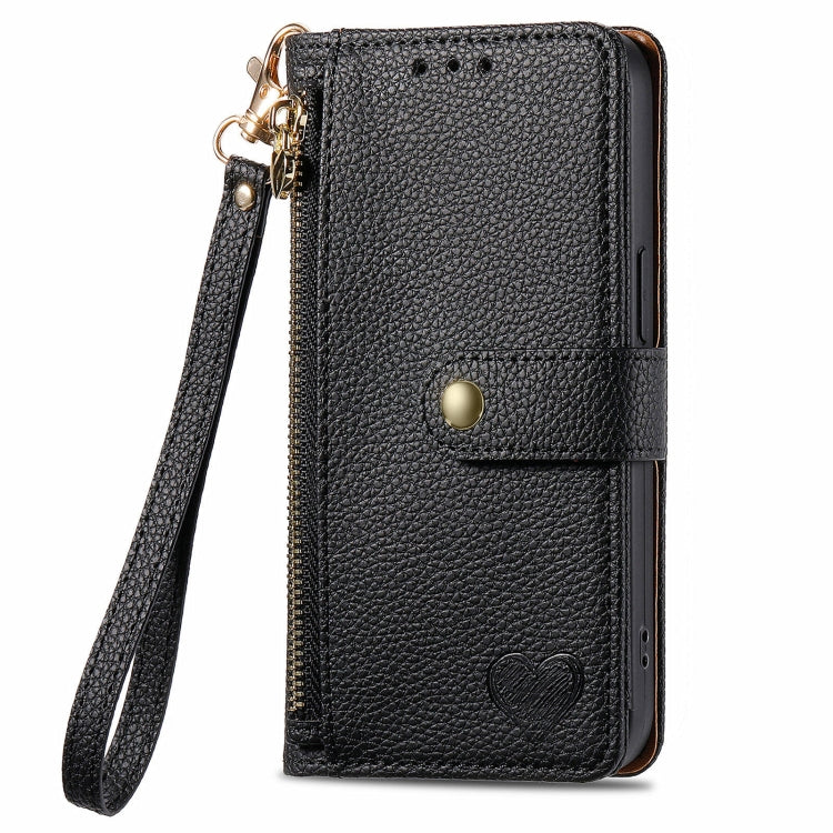 For Motorola Moto G Play 2024 Love Zipper Lanyard Leather Phone Case(Black) - Motorola Cases by buy2fix | Online Shopping UK | buy2fix