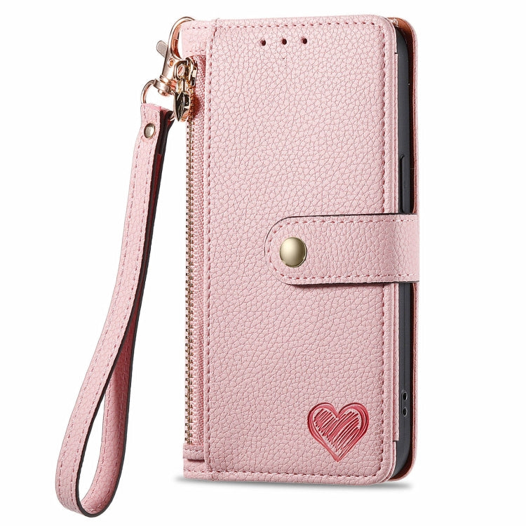 For Motorola Moto G Play 2024 Love Zipper Lanyard Leather Phone Case(Pink) - Motorola Cases by buy2fix | Online Shopping UK | buy2fix