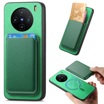 For vivo X100 Pro 5G Retro Magsafe Card Bag PU Back Cover Phone Case(Green) - X100 Pro Cases by buy2fix | Online Shopping UK | buy2fix