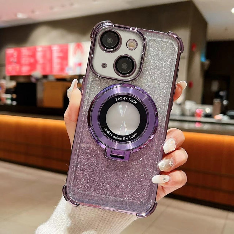 For iPhone 15 Invisible Holder Gradient Glitter Magsafe Phone Case(Dark Night Purple) - iPhone 15 Cases by buy2fix | Online Shopping UK | buy2fix