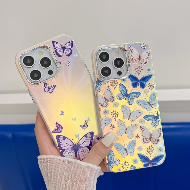 For iPhone 16 Pro Max Electroplating Laser Butterfly Phone Case(White Purple Butterflies AB6) - iPhone 16 Pro Max Cases by buy2fix | Online Shopping UK | buy2fix