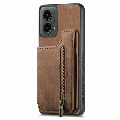 For Motorola Moto G 2024 Retro Leather Zipper Wallet Back Phone Case(Brown) - Motorola Cases by buy2fix | Online Shopping UK | buy2fix