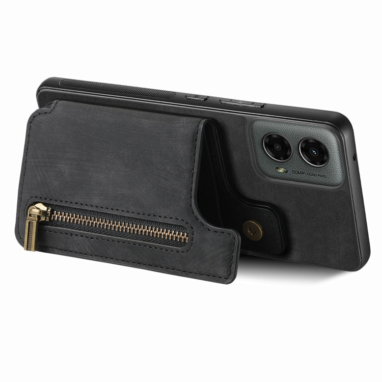 For Motorola Moto G 2024 Retro Leather Zipper Wallet Back Phone Case(Black) - Motorola Cases by buy2fix | Online Shopping UK | buy2fix