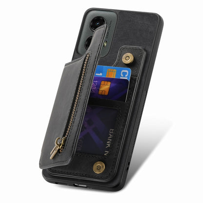 For Motorola Moto G 2024 Retro Leather Zipper Wallet Back Phone Case(Black) - Motorola Cases by buy2fix | Online Shopping UK | buy2fix