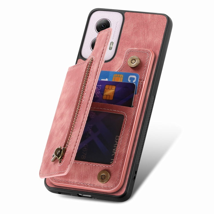 For Motorola G Power 5G 2024 Retro Leather Zipper Wallet Back Phone Case(Pink) - Motorola Cases by buy2fix | Online Shopping UK | buy2fix