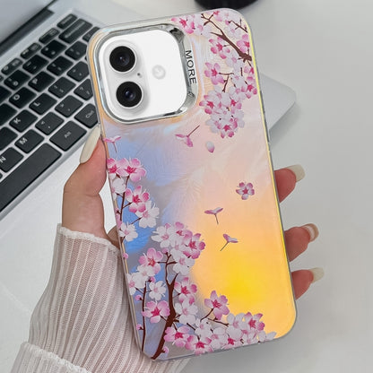 For iPhone 16 Plus Electroplating Laser Flower Texture TPU Phone Case(Peach Blossom AH4) - iPhone 16 Plus Cases by buy2fix | Online Shopping UK | buy2fix