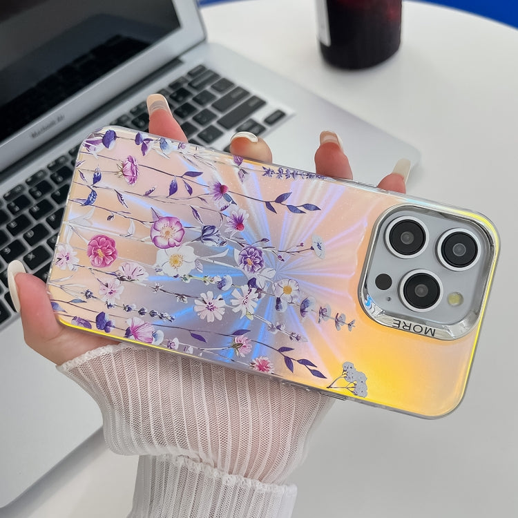 For iPhone 16 Pro Max Electroplating Laser Flower Texture TPU Phone Case(Flower AH6) - iPhone 16 Pro Max Cases by buy2fix | Online Shopping UK | buy2fix