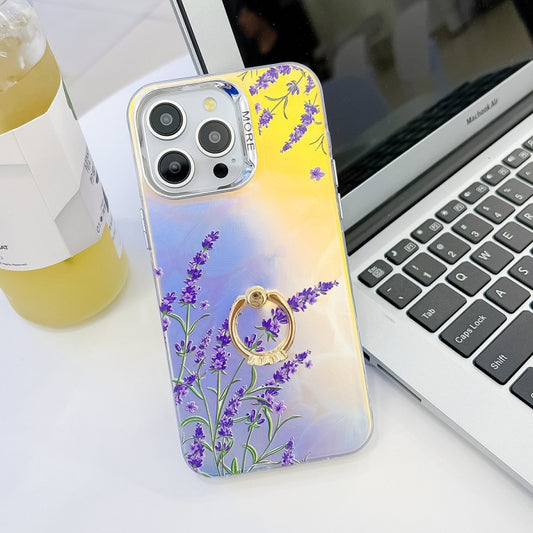 For iPhone 16 Pro Electroplating Laser Flower Ring Holder TPU Phone Case(Lavender AH14) - iPhone 16 Pro Cases by buy2fix | Online Shopping UK | buy2fix