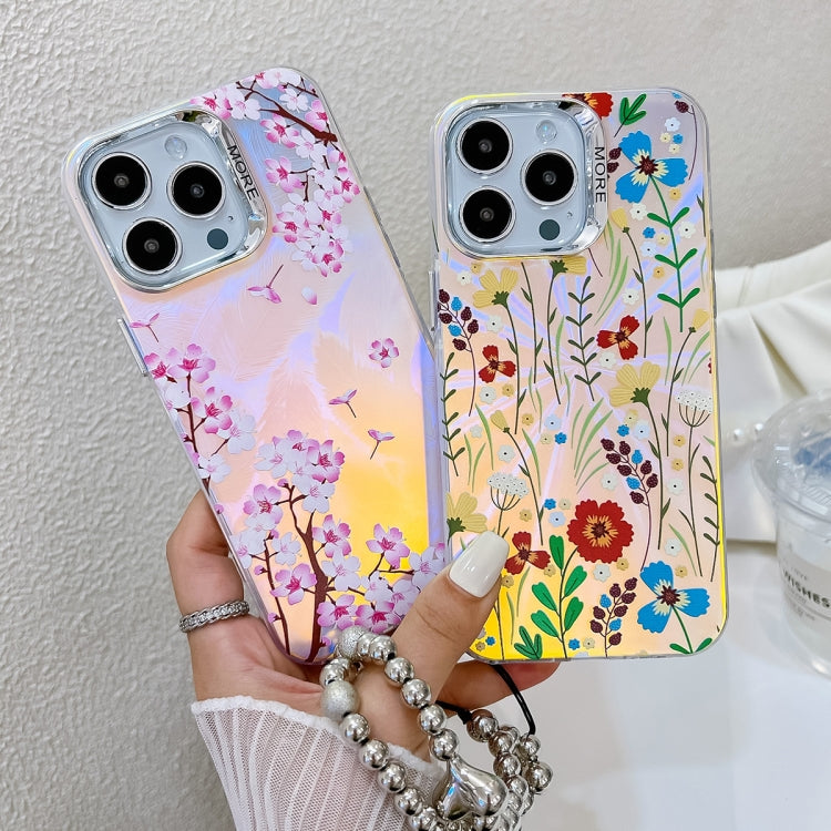 For iPhone 16 Pro Max Electroplating Laser Flower Phone Case with Wrist Strap(Rose AH15) - iPhone 16 Pro Max Cases by buy2fix | Online Shopping UK | buy2fix