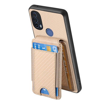 For Motorola Moto G Play 2024  5G Carbon Fiber Vertical Flip Wallet Stand Phone Case(Khaki) - Motorola Cases by buy2fix | Online Shopping UK | buy2fix