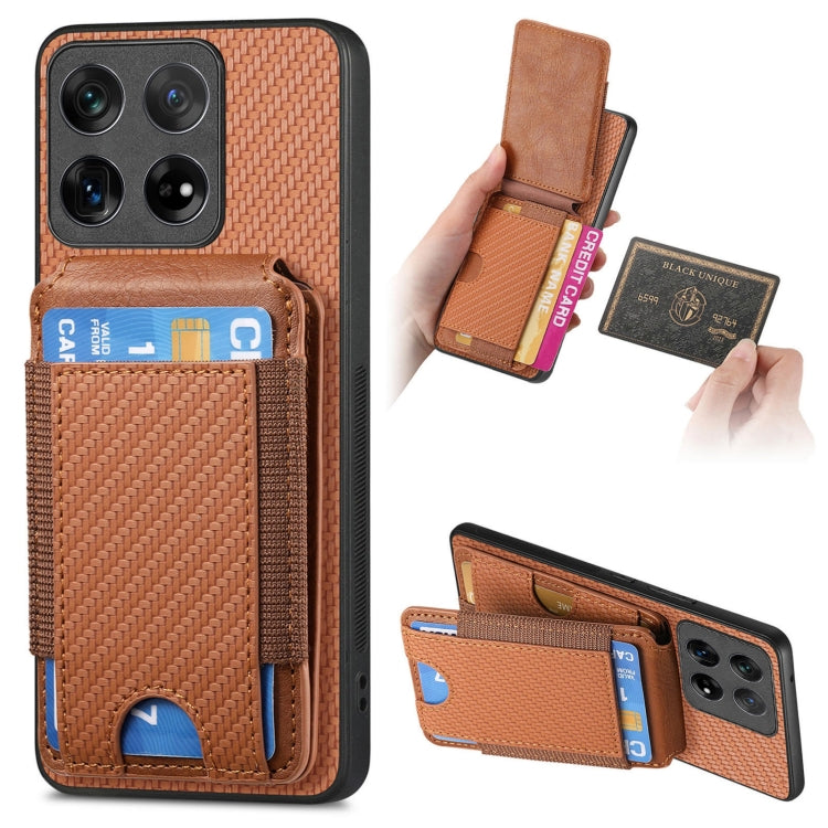 For OnePlus 12 5G Carbon Fiber Vertical Flip Wallet Stand Phone Case(Brown) - OnePlus Cases by buy2fix | Online Shopping UK | buy2fix