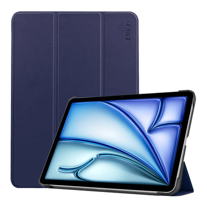 For iPad Air 13 2024 ENKAY Tri-fold Custer Texture Platic Leather Smart Tablet Case(Dark Blue) - iPad Air 13 2024 Cases by ENKAY | Online Shopping UK | buy2fix