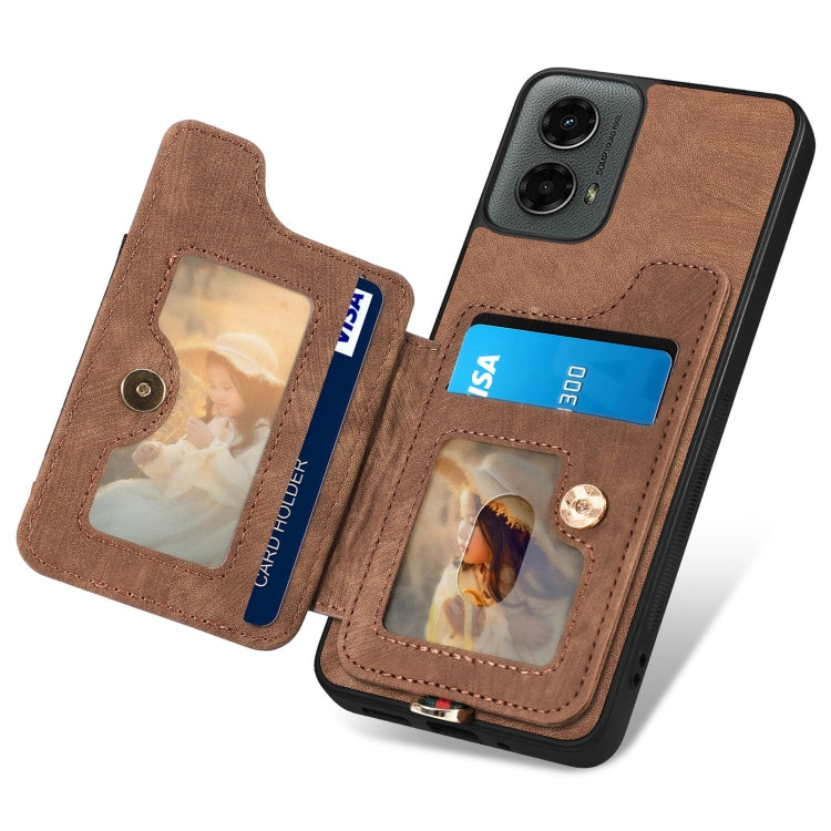 For Motorola Moto G 2024 Retro Skin-feel Ring Multi-card RFID Wallet Phone Case(Brown) - Motorola Cases by buy2fix | Online Shopping UK | buy2fix