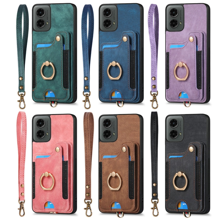 For Motorola G Play 2024 Retro Skin-feel Ring Multi-card RFID Wallet Phone Case(Brown) - Motorola Cases by buy2fix | Online Shopping UK | buy2fix