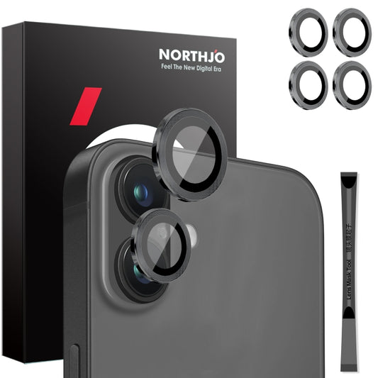 For iPhone 16 / 16 Plus NORTHJO 2 Sets 4pcs Camera Lens Protector Cover Metal Ring Film(Black) - iPhone 16 Plus Tempered Glass by NORTHJO | Online Shopping UK | buy2fix