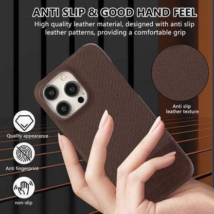 For iPhone 16 Stitching Cloth PU Shockproof Phone Case(Dark Brown) - iPhone 16 Cases by buy2fix | Online Shopping UK | buy2fix