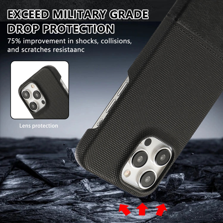 For iPhone 16 Stitching Cloth PU Shockproof Phone Case(Black) - iPhone 16 Cases by buy2fix | Online Shopping UK | buy2fix