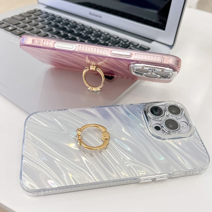 For iPhone 16 Pro Plating Glitter Texture Ring Holder TPU Phone Case with Lens Film(Pink Water Ripples) - iPhone 16 Pro Cases by buy2fix | Online Shopping UK | buy2fix