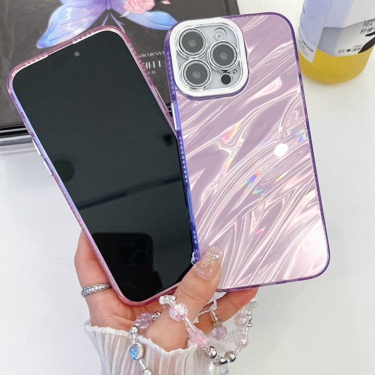 For iPhone 16 Plating Glitter Texture Chain Wristband TPU Phone Case with Lens Film(Purple Wrinkles) - iPhone 16 Cases by buy2fix | Online Shopping UK | buy2fix