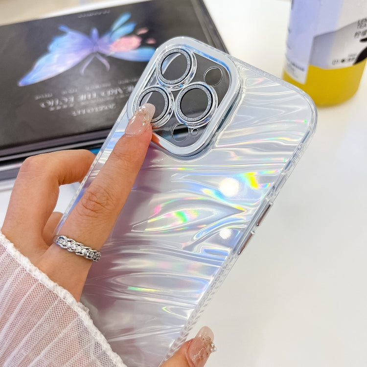 For iPhone 16 Plus Plating Glitter Texture Chain Wristband TPU Phone Case with Lens Film(White Tinfoil Texture) - iPhone 16 Plus Cases by buy2fix | Online Shopping UK | buy2fix