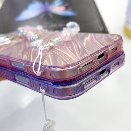 For iPhone 16 Plus Plating Glitter Texture Chain Wristband TPU Phone Case with Lens Film(Purple Wrinkles) - iPhone 16 Plus Cases by buy2fix | Online Shopping UK | buy2fix