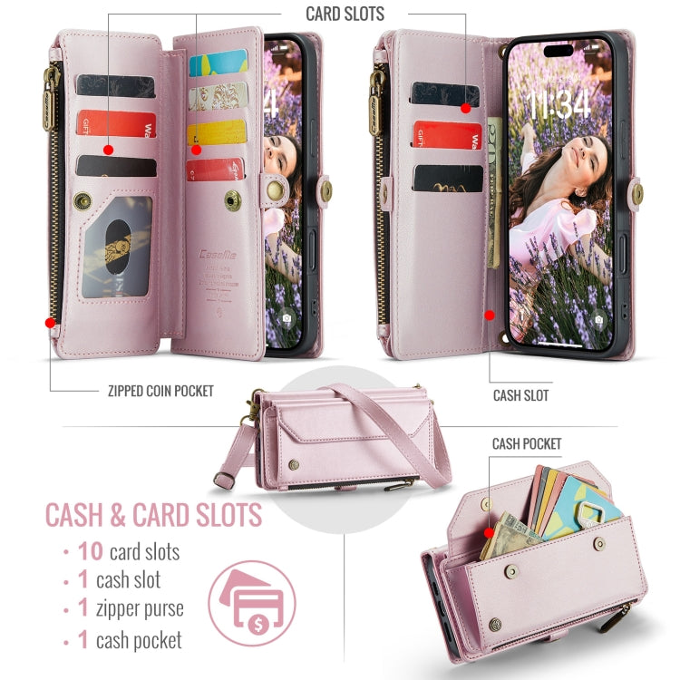 For iPhone 16 Plus CaseMe C36 Card Slots Zipper Wallet RFID Anti-theft Leather Phone Case(Pink) - iPhone 16 Plus Cases by CaseMe | Online Shopping UK | buy2fix