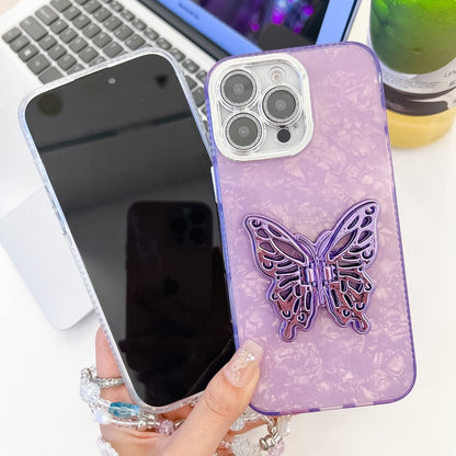 For iPhone 16 Plating Glitter Lens Film Texture Butterfly Holder Wristband Phone Case(White Wrinkles) - iPhone 16 Cases by buy2fix | Online Shopping UK | buy2fix