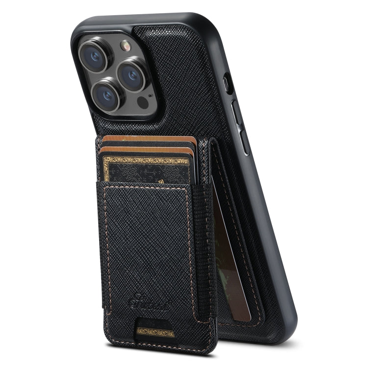 For iPhone 15 Pro Max Suteni H17 Cross Grain Leather MagSafe Detachable Wallet Phone Case(Black) - iPhone 15 Pro Max Cases by Suteni | Online Shopping UK | buy2fix