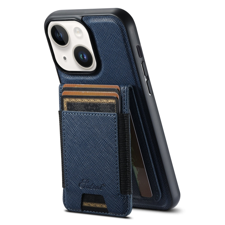 For iPhone 14 Suteni H17 Cross Grain Leather MagSafe Detachable Wallet Phone Case(Blue) - iPhone 14 Cases by Suteni | Online Shopping UK | buy2fix