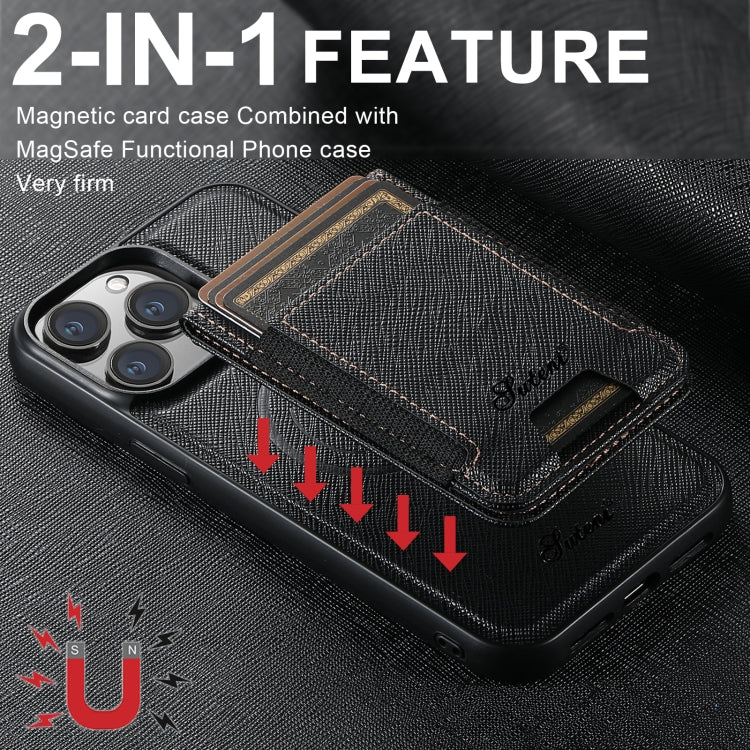 For iPhone 13 Pro Max Suteni H17 Cross Grain Leather MagSafe Detachable Wallet Phone Case(Black) - iPhone 13 Pro Max Cases by Suteni | Online Shopping UK | buy2fix