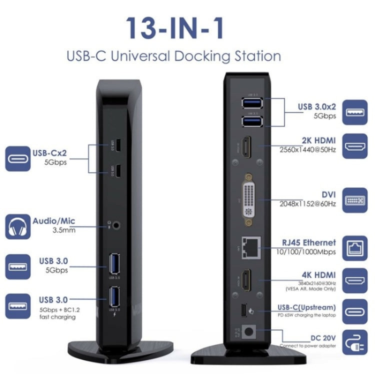 WAVLINK UG39PD1 13 in 1 Type-C Triple Monitors 4K HD Docking Station, Plug:US Plug - Adapter by WAVLINK | Online Shopping UK | buy2fix