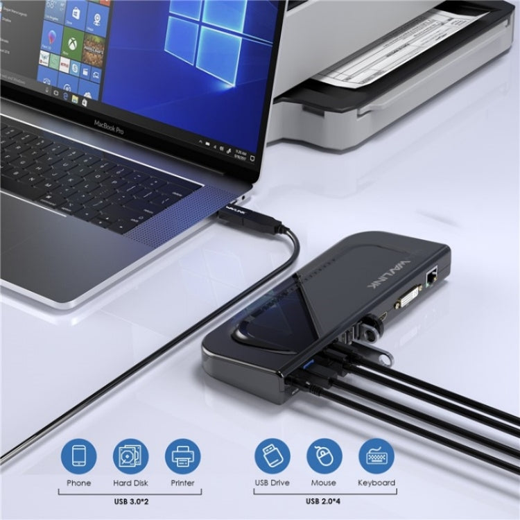 WAVLINK UG49DK4 Universal Laptop Docking Station Dual Monitor Supports DVI / HDMI / VGA(UK Plug) - USB 3.0 HUB by WAVLINK | Online Shopping UK | buy2fix