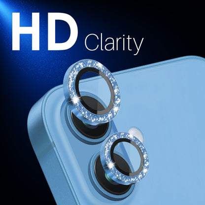 For iPhone 16 / 16 Plus NORTHJO Glitter Camera Lens Protector Tempered Glass Metal Ring Film(Blue) - iPhone 16 Tempered Glass by NORTHJO | Online Shopping UK | buy2fix