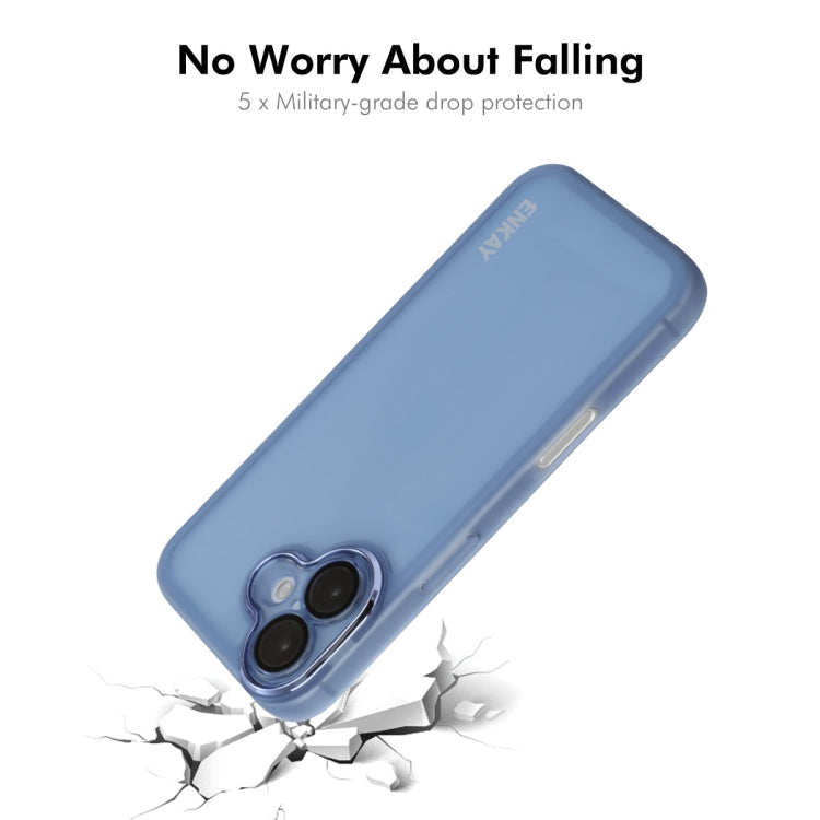 For iPhone 16 Plus ENKAY Hat-Prince Translucent Matte TPU Phone Case with Lens Film + 9H Big Arc Edge Film(Blue) - iPhone 16 Plus Cases by ENKAY | Online Shopping UK | buy2fix