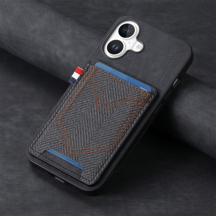 For iPhone 16 Plus Denim Texture Leather Skin Phone Case with Card Slot(Black) - iPhone 16 Plus Cases by buy2fix | Online Shopping UK | buy2fix