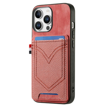 For iPhone 16 Pro Denim Texture Leather Skin Phone Case with Card Slot(Pink) - iPhone 16 Pro Cases by buy2fix | Online Shopping UK | buy2fix