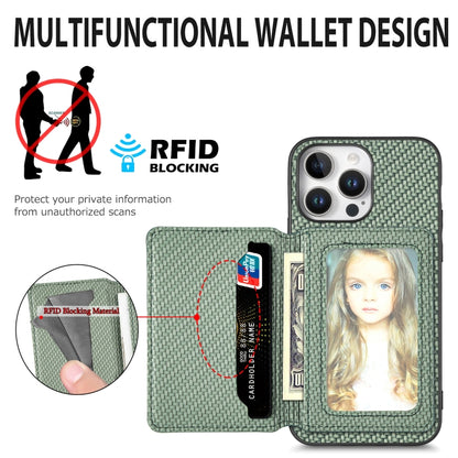 For iPhone 16 Pro Max Carbon Fiber Magnetic Card Wallet RFID Blocking Phone Case(Khaki) - iPhone 16 Pro Max Cases by buy2fix | Online Shopping UK | buy2fix